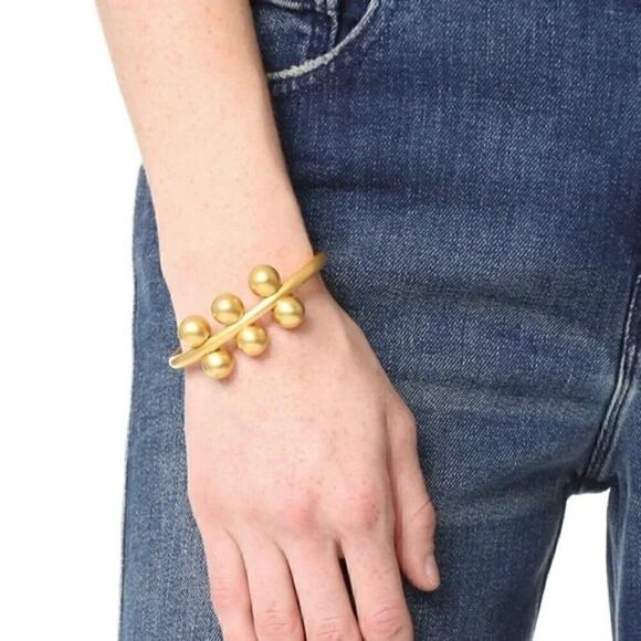 New Madewell Sculptural Gold Thick Brass Spheres Cuff Globe Bracelet Boho Art - Picture 3 of 3